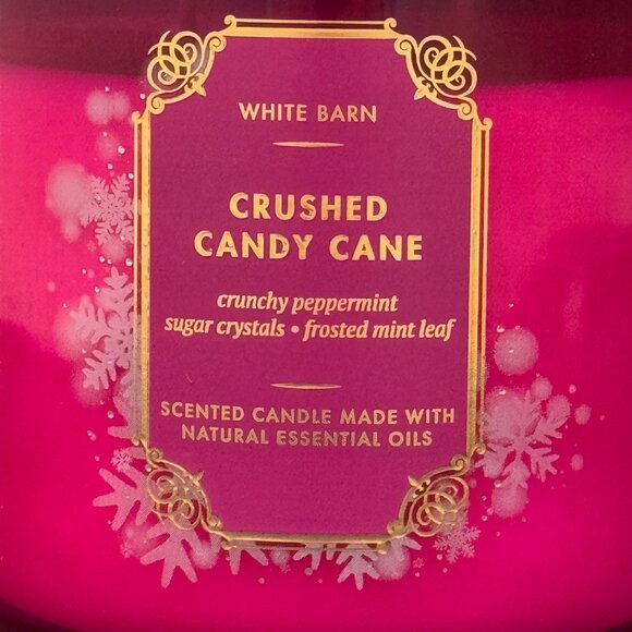 BBW Crushed Candy Cane White Barn Bath & Body Works 3 Wick Candle - Picture 3 of 10
